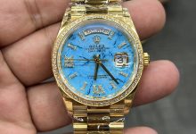 8+ Rolex Day-Date 36mm Full Gold Case Turquoise Blue Dial Weighted Edition 146g-Bokey Time