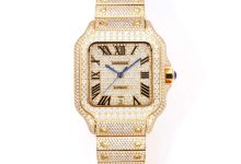 Cartier Santos Watch Fully Pavé Moissanite Set Luxury Edition with Stainless Steel Case and Automatic Movement-Bokey Time