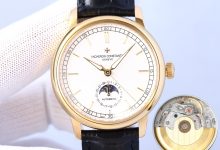 Vacheron Constantin Style Moon Phase Dress Watch 40mm – Gold Tone Case, Automatic Movement, Sapphire Crystal, Italian Leather Strap-Bokey Time